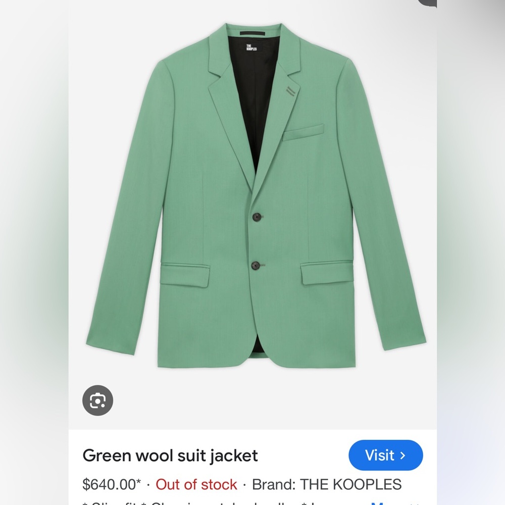 The Kooples Green Sport Coat with Slim Fit and Notched Lapels